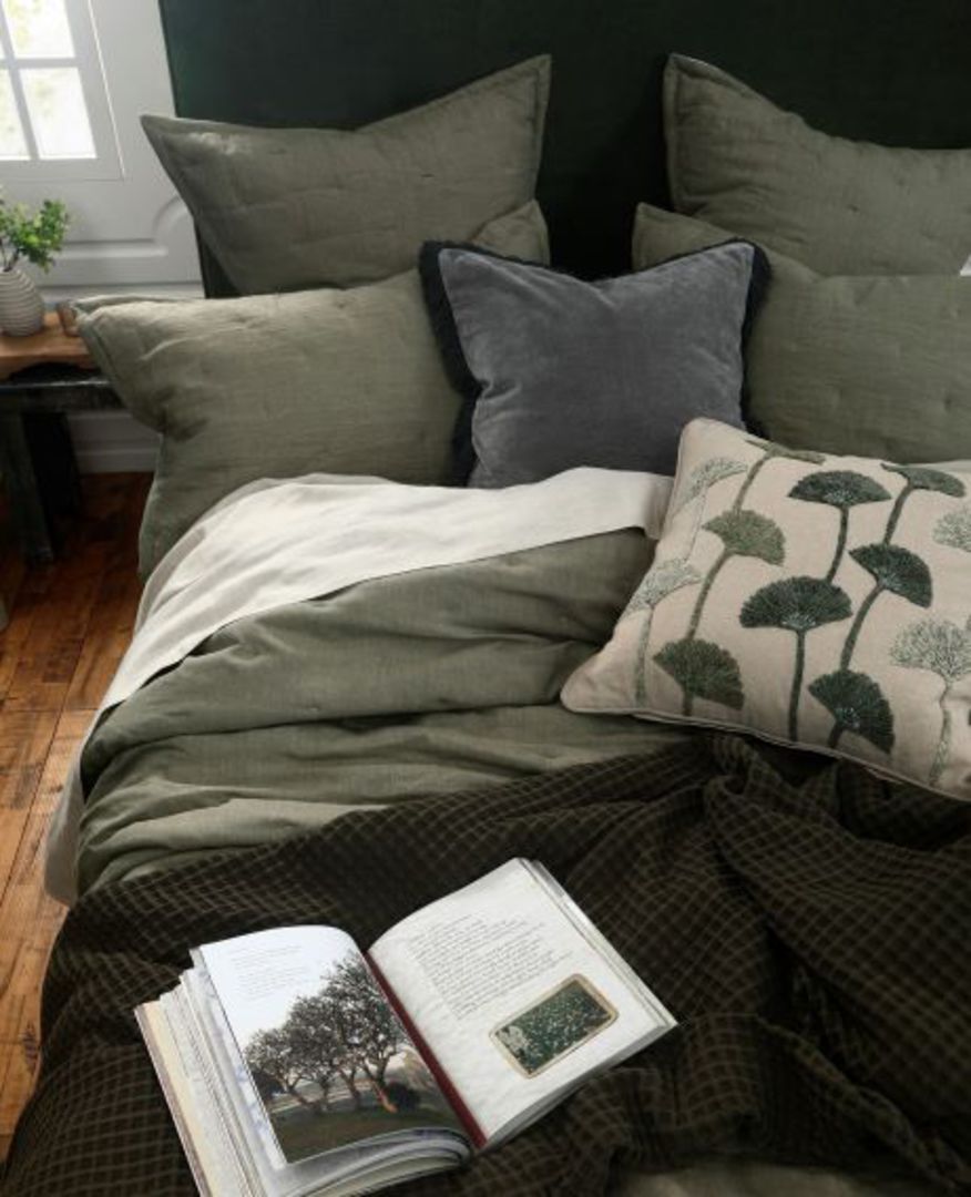 MM Linen - Laundered Linen Bedspread Set - Olive - Super King image 1